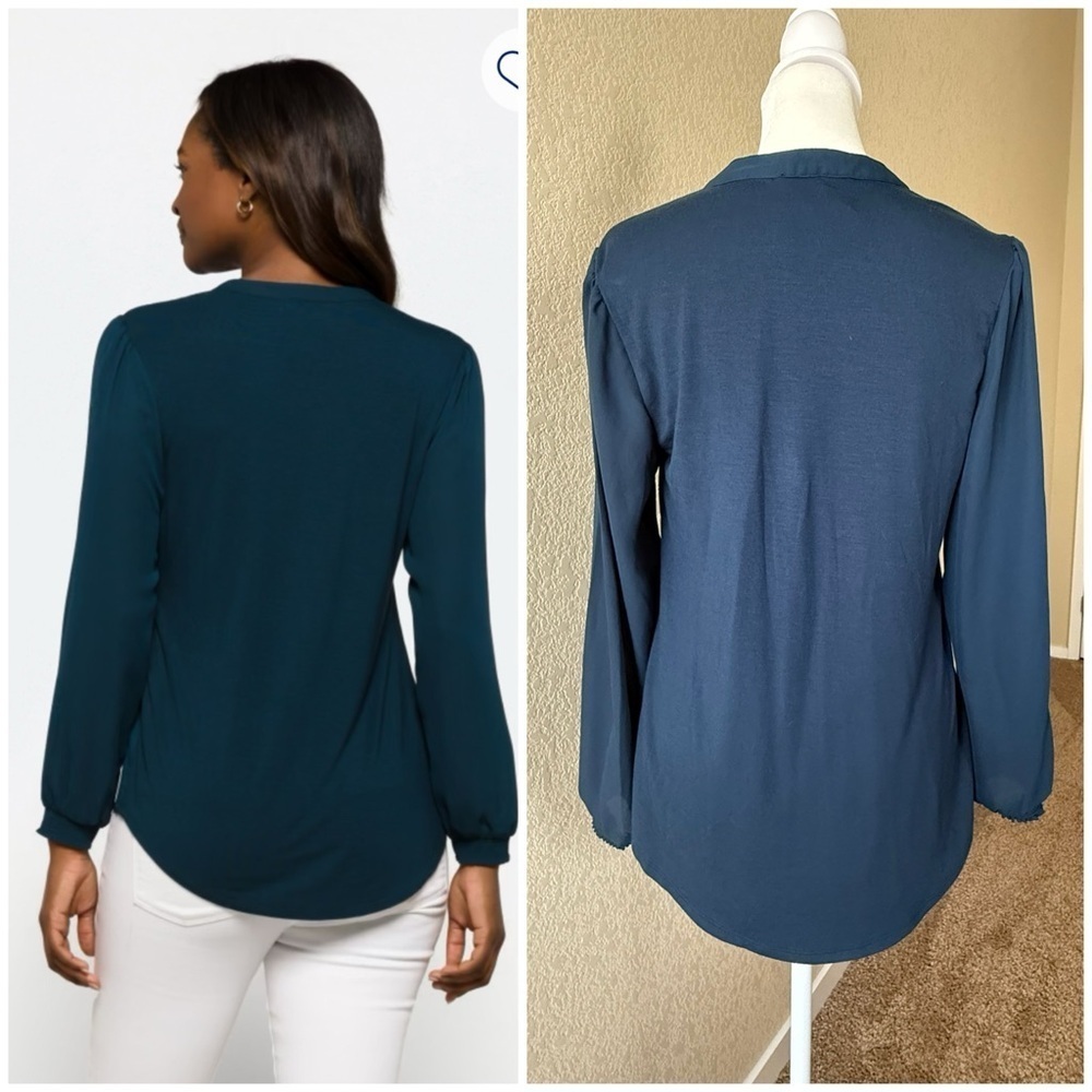 🌿 NWT FORTUNE + IVY Sarna Lace Detail Blouse – Navy Blue, XS 🌿 - Picture 9 of 9